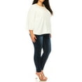 thumbnail image 3 of Women's Plus size Solid 3/4 Sleeve Blouse with Puff Sleeves and Lace and Pearl Accent, 3 of 5