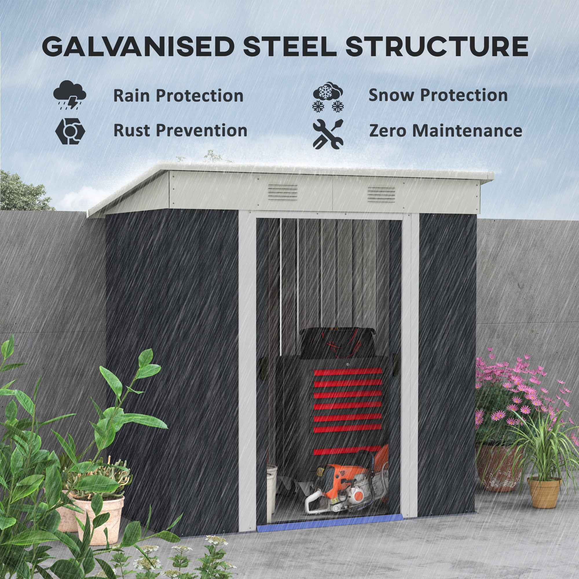 Outsunny 6' x 4' Backyard Garden Tool Storage Shed with Dual Locking Doors, 2 Air Vents and Steel Frame, Black