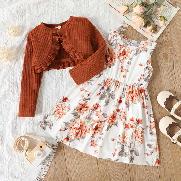 PatPat Floral Dress Set for Girls, Toddler 2pcs Sleeveless Dress & Ruffled Cardigan, Brown, 5-6Y - Walmart.com PatPat Floral Dress Set for Girls, Toddler 2pcs Sleeveless Dress & Ruffled Cardigan, Brown, 5-6Y - Walmart.com