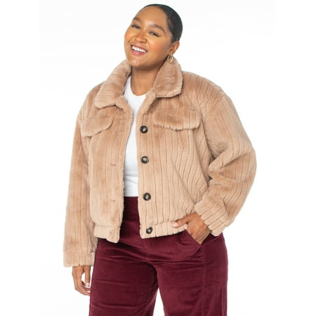 Celebrity Pink Women's and Women's Plus Faux Fur Button-up Jacket, Sizes XS-3X