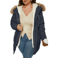 thumbnail image 2 of Giolshon Women's Plus Size 3 in 1 Parka Coat Zip Detachable Warm Fleece Lined Outwear with Waist Drawstring, 2 of 3