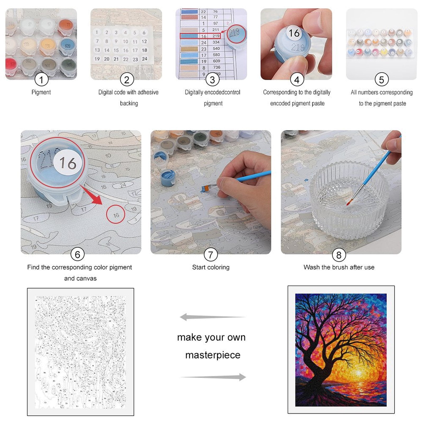 Paint by Numbers Kit for Adults, Abstract Sunset Mosaic Tree Paint by Numbers, Easy Paint by Numbers Kit for Adults Beginner, DIY Adult Paint by Number Kits on Canvas, Home Decor 12x16in