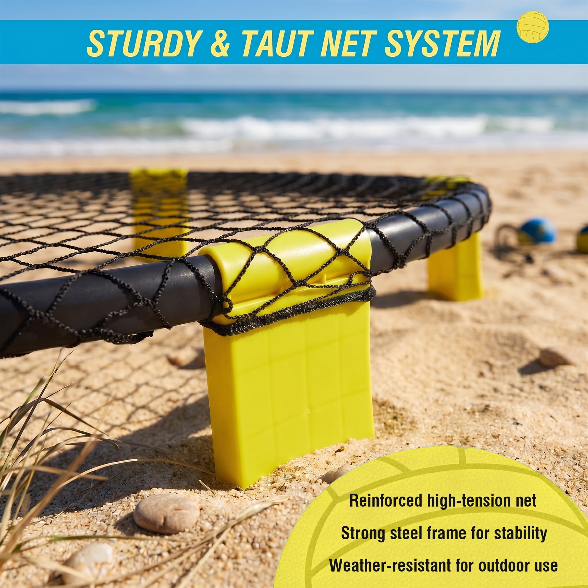 Portable Roundnet Game Set, Complete Kit with 2 Balls, Heavy-Duty Net and Carry Bag, Fun Outdoor Game for Beach Backyard Park Camping Family Parties
