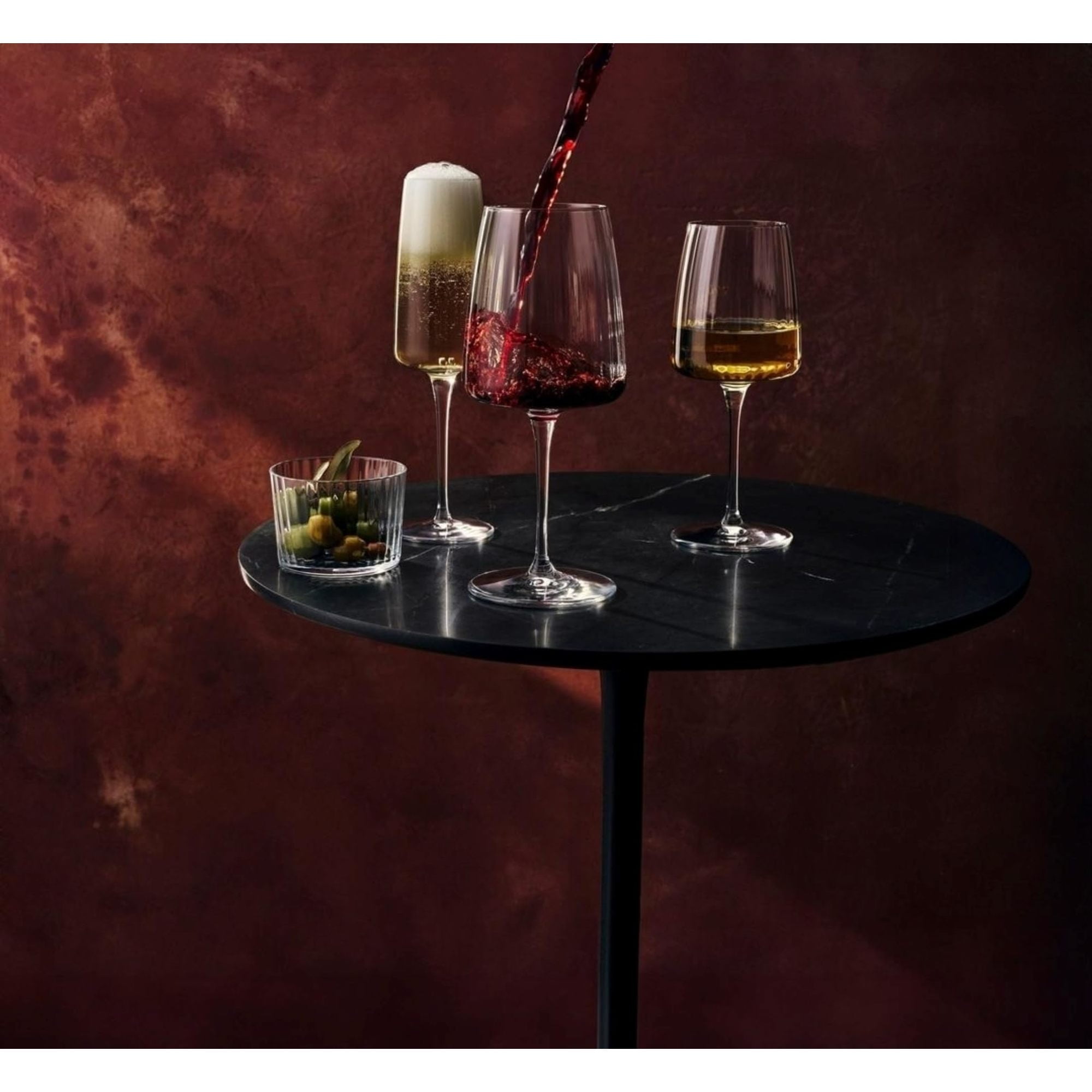 Bormioli Rocco Exclusiva Chardonnay Glasses, Set of 4 - 12.5 Oz. Ribbed Star Glass Stemware with XLT Treatment for Enhanced Durability - Long Stem Italian Wine Glasses - Dishwasher Safe