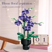 Dyganceuny Purple Orchid Building Blocks Flower Set 666 PCS DIY Artificial Orchid Plant Kit with Pot for Home Office Decor, Botanical Collection Gift for Adults Women