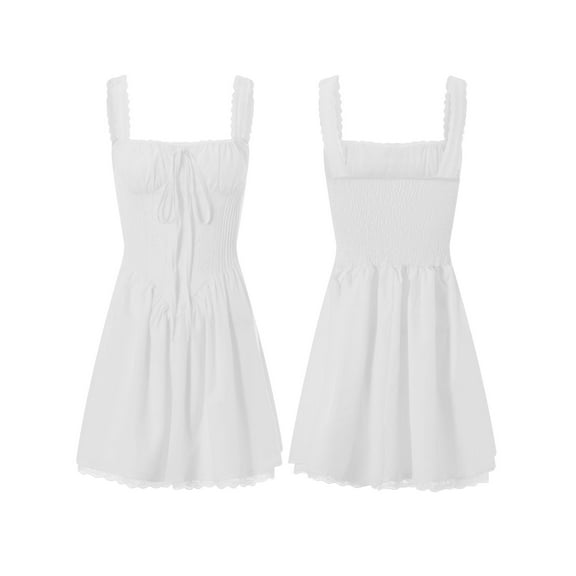 Baby Sweetie Women´s Summer Flowy Dress Sleeveless Square Neck Tie-up Front Short Tank Dress Casual A-line Dress Sundress