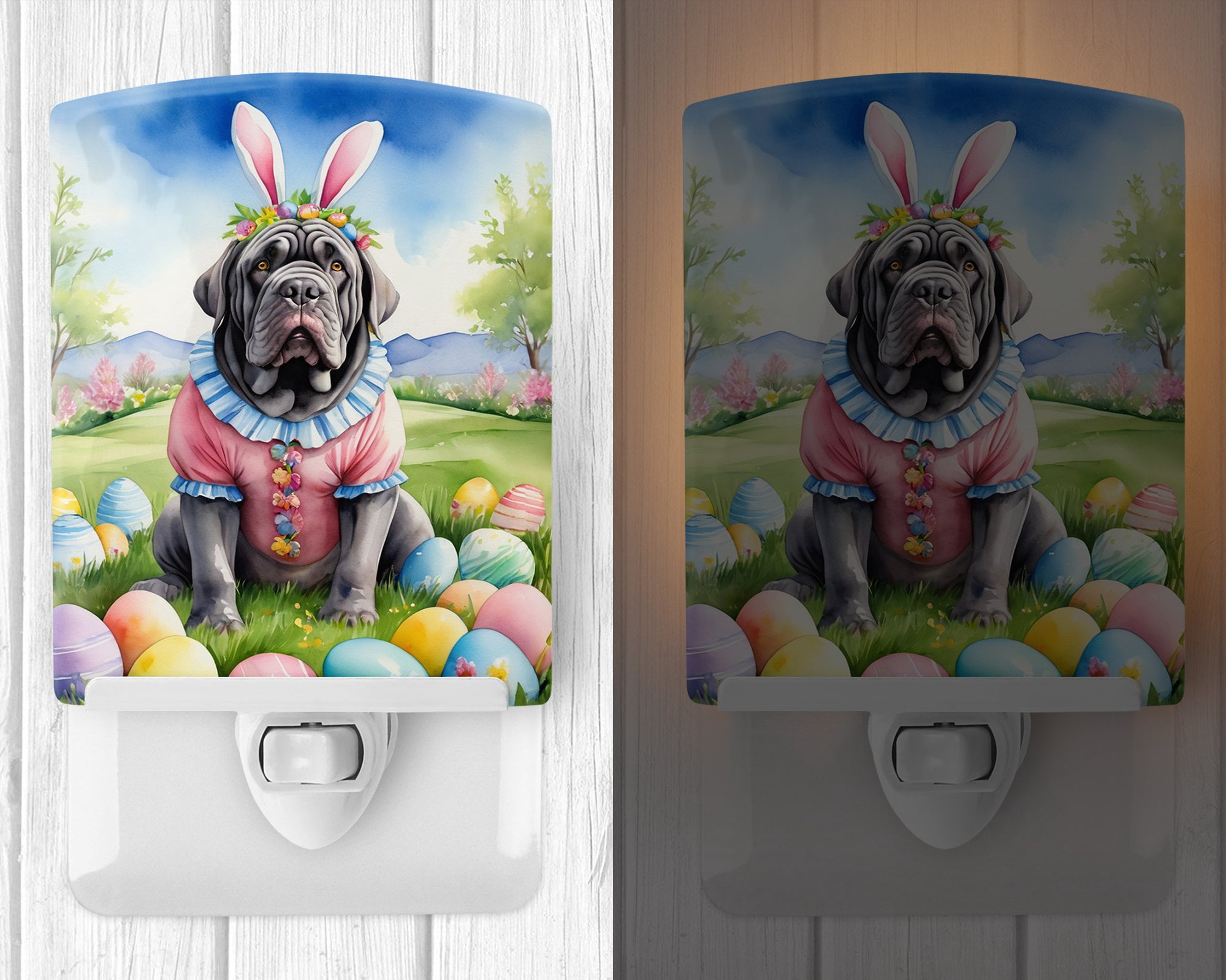Neapolitan Mastiff Easter Egg Hunt Ceramic Night Light 4 in x 6 in