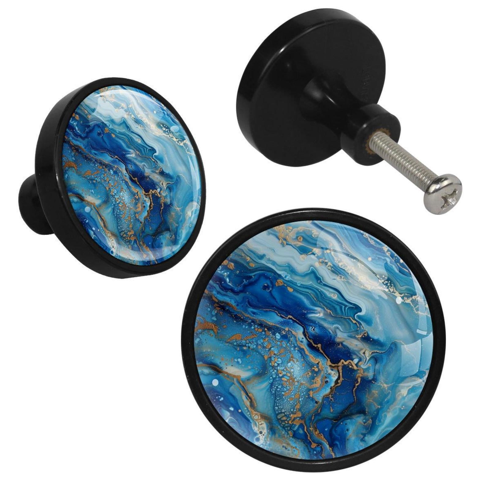 HemaKayy 4 Pack 1.3" Decorative Cabinet Knobs - Premium ABS & Glass, Round Black, Stylish & Durable, Perfect for Kitchen, Bedroom, Home Furniture Decor - Unique Marble Texture