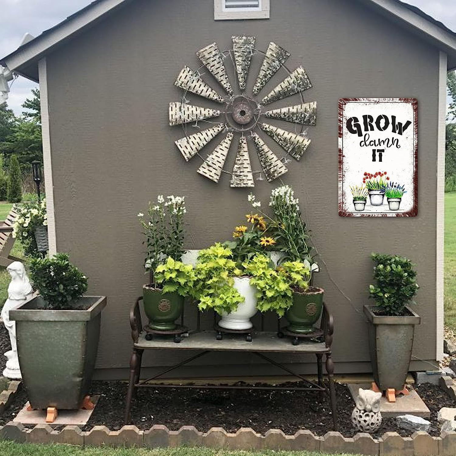 Panneau Métal Humoristique "Grow Dammit" - Décoration Jardin, Serre, Intérieur/extérieur