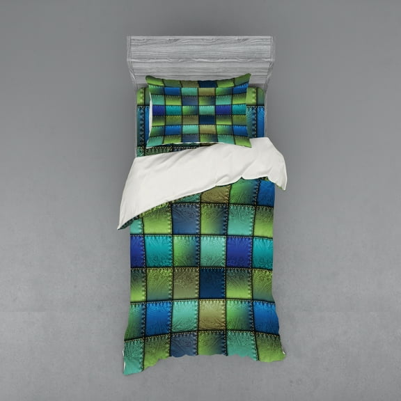 Ambesonne Colorful Bedding Set 3 Pcs, Modern Geometric Bohem, Twin XL, Blue Green