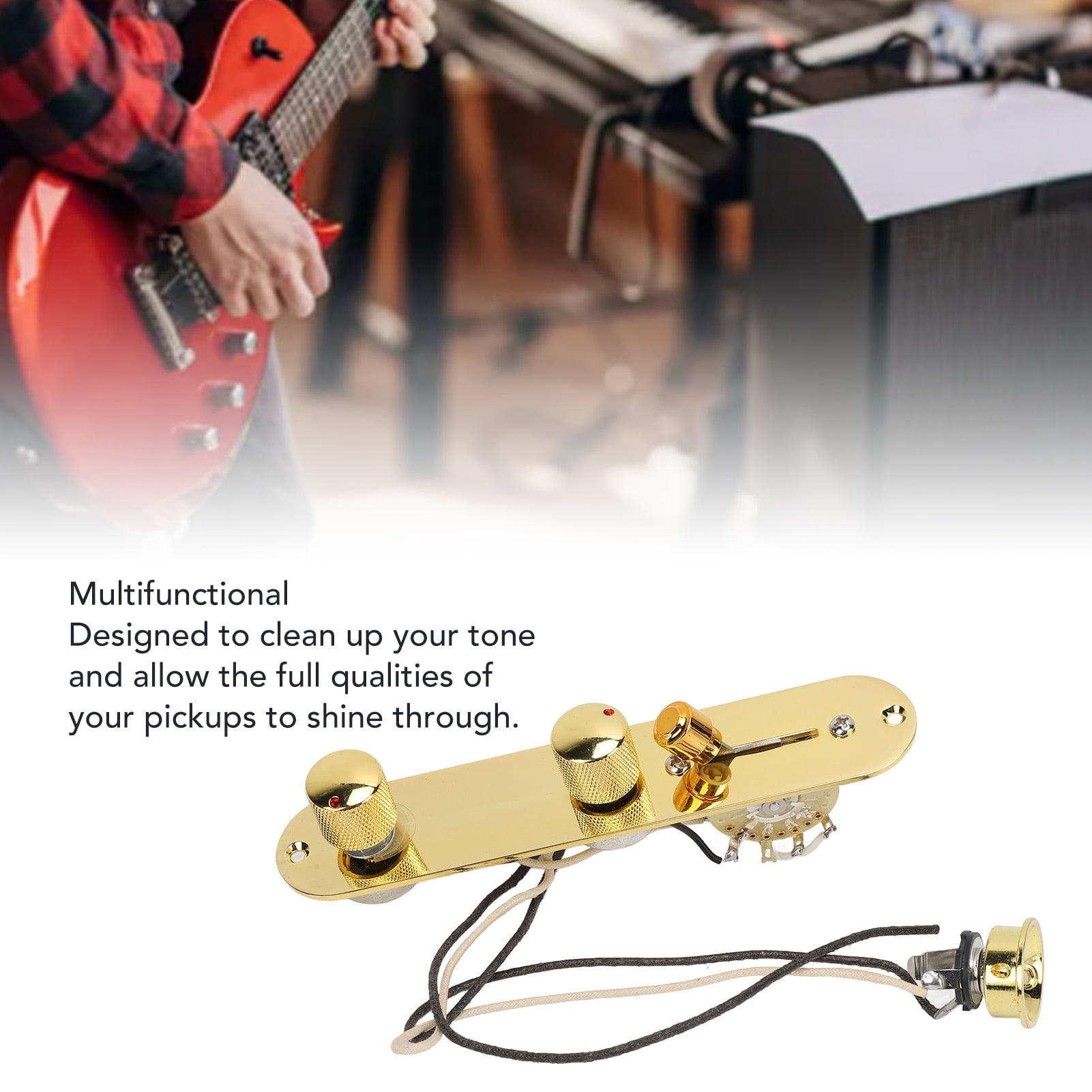 YAHHU Prewired Guitar Control Plate Replacement Parts with 5 Way Switch 250K Potentiometers Volume Tone Controls Plate for Telecaster Electric Guitars, High Precision Assembly, Gold, 9.45 inches