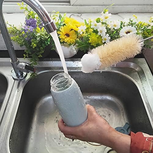 Stainless Steel Soda Bottle Cleaning Brush in Natural Boar Bristle Wool Tip Long Handle, Flexible Bendable Thick Wire Cleaner for Narrow Neck Water Baby Bottles Straw Pipe Tube Flask (Big)