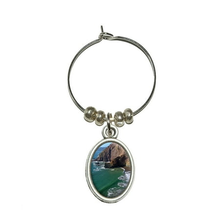 Wine California Still Wine - Tennessee Cove - California Pacific Ocean Shore Beach Oval Wine Glass Charm