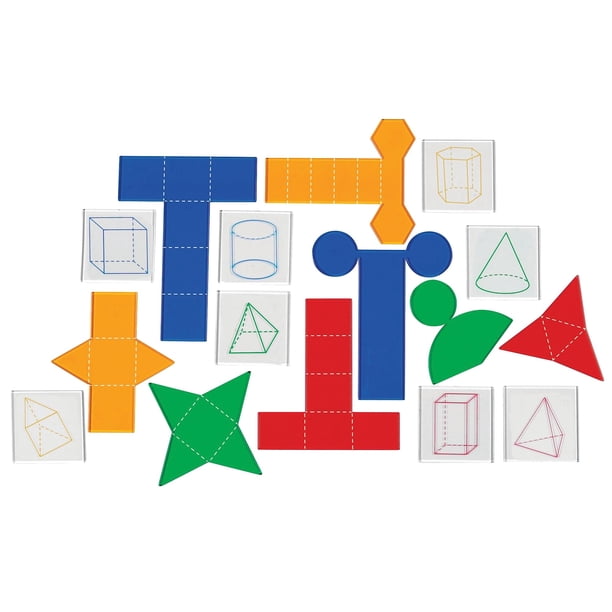 Learning Resources Formas Geométricas Transparentes View-Thru – Set De 14 Figuras 3D De Plástico Con Bases Removibles, Ideal Para Aprender Volumen Y Geometría