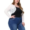 thumbnail image 4 of MODA NOVA Juniors Plus Size Sheer Floral Lace Shrug Open Front Crop Cardigan White 2X, 4 of 5
