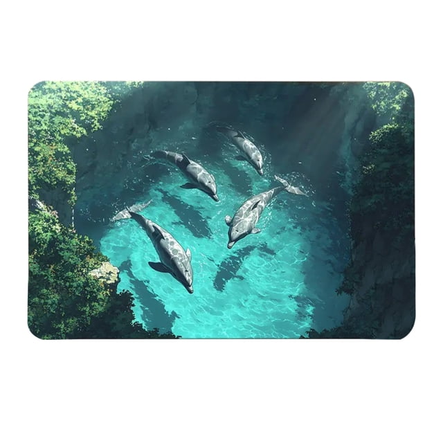 Crystal Velvet Dolphins Floor Mat for Men Water-Absorbent Door Mat for Women Non-Slip Entryway Mat Bathroom Rug Polyester 50X80Cm