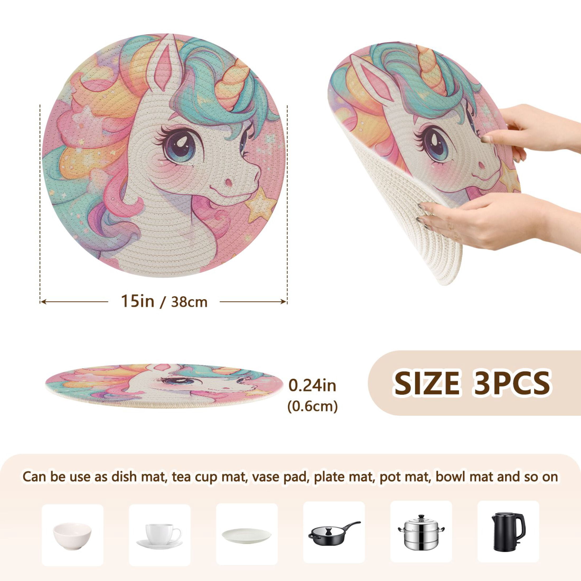 WOBOGO Cute Baby Pony Coil Placemats 3pcs Resistant Hot Pads Mat for Table Counter Cooking Potholder 15in