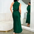 thumbnail image 5 of TMOYZQ Women's 2025 Summer Satin Dress Elegant Sleeveless Mock Neck Cocktail Party Maxi Dresses Fashion Homecoming Dresses Wedding Guest Dresses for Women, 5 of 9