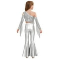 thumbnail image 4 of iiniim Girls Sparkly Dance Outfits Sequin Crop Top and Metallic Flare Pants Kids Hip Hop Disco Silver 6, 4 of 7