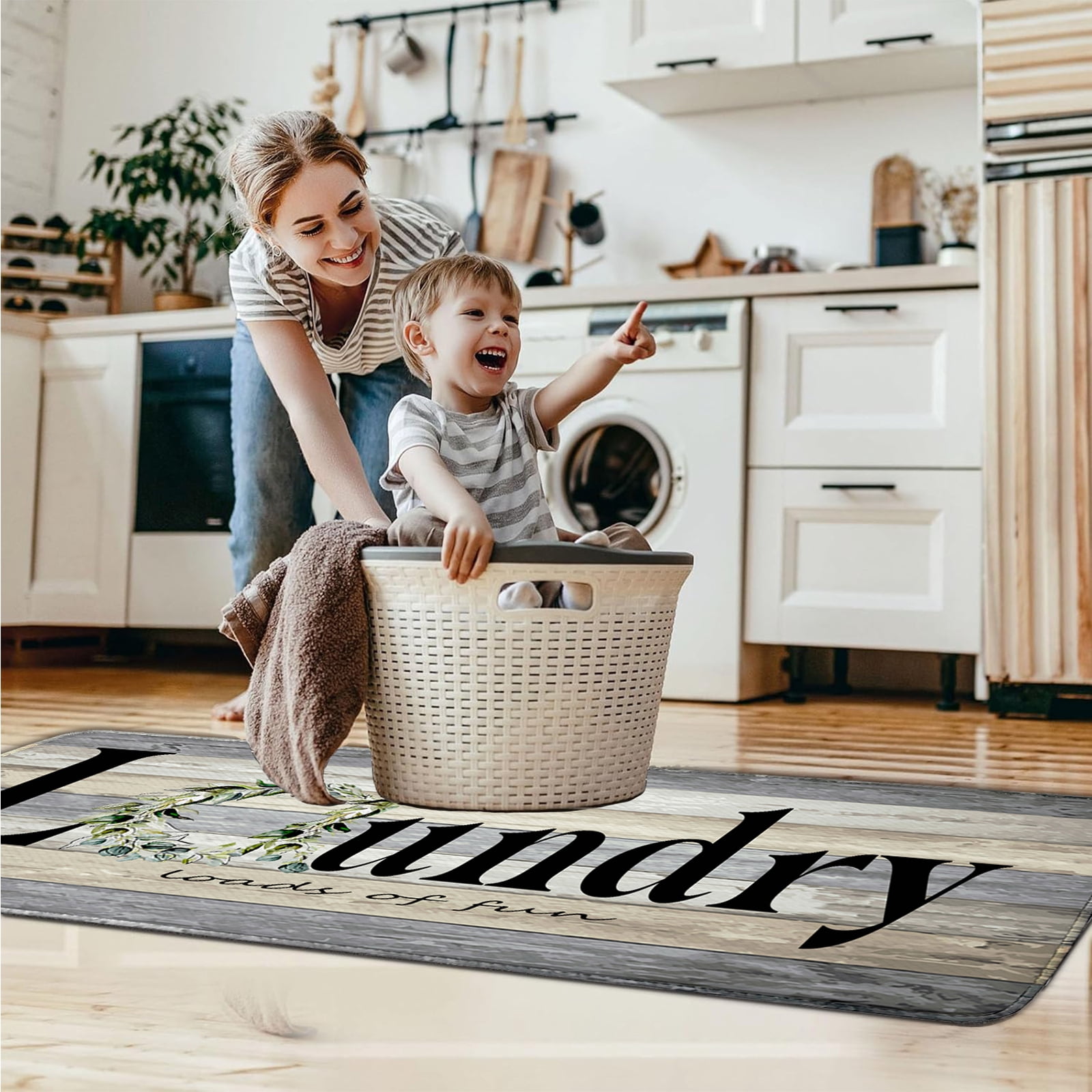 Farmhouse Laundry Room Rug Runner 20"X59" Non Slip Floor Carpet Runner Washable Farmhouse Kitchen Area Carpet for Office, Laundry, Sink, Home Bathroom, and Bedroom Decor