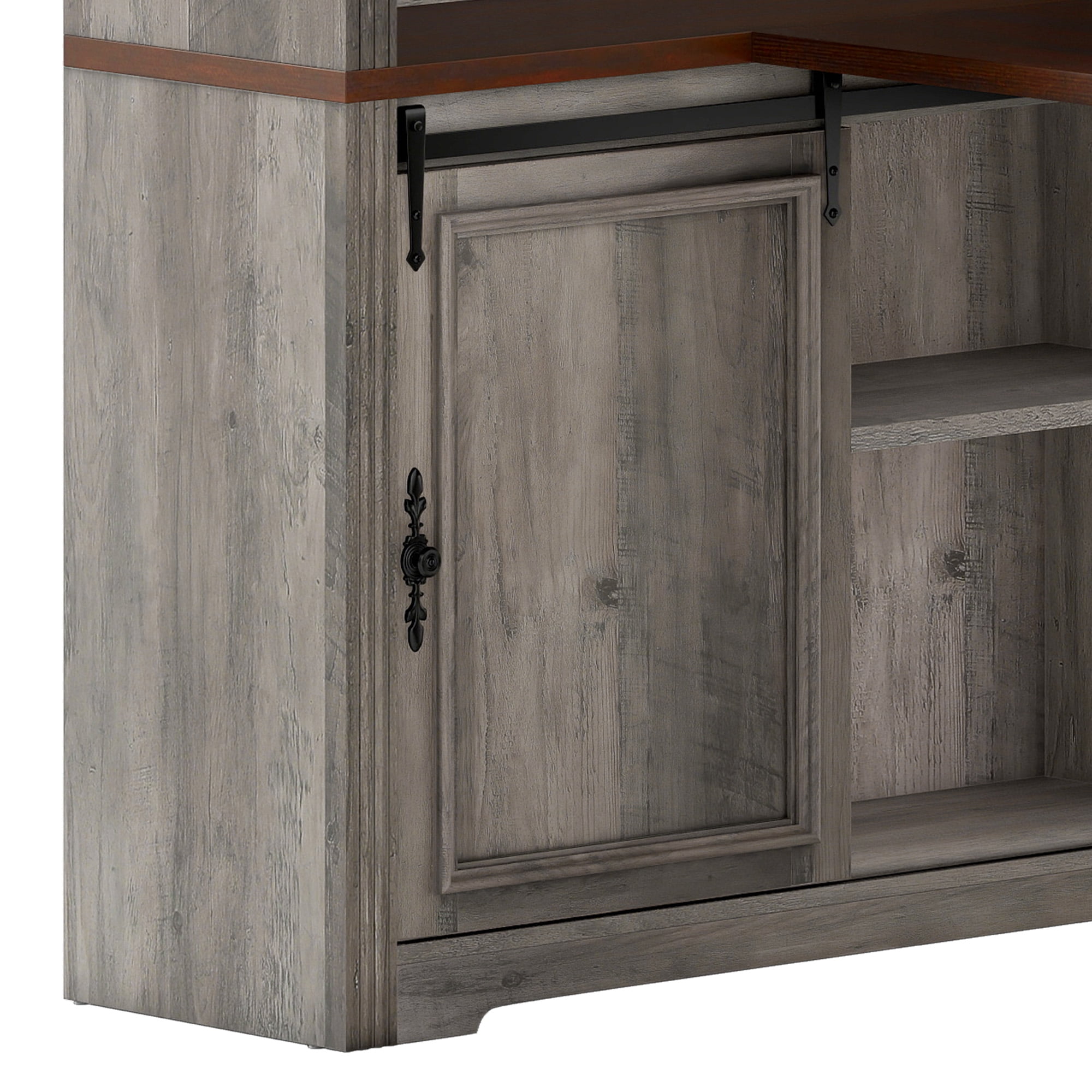 Uforic Executive Desk with Hutch, L Shape Computer Desk, Wood Office Desk with Storage Cabinet, Gray