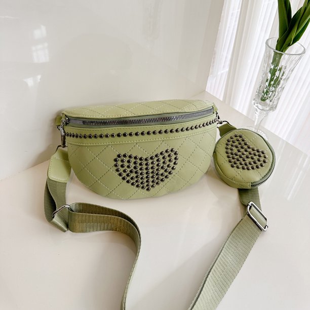 Bolsa De Pecho Bolso de pecho para mujer, riñonera con remaches de amor, bandolera de viaje (verde) Tmvgtek Para Estrenar