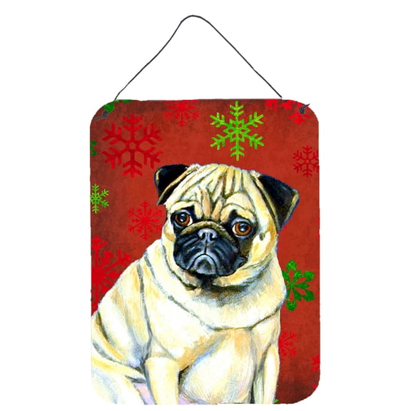 Carolines Treasures LH9342DS1216 Pug Red and Green Snowflakes Holiday Christmas Wall or Door Hanging Prints 12WX16H