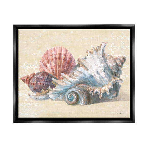 Stupell Industries Beach Seashells Patterned Animals & Insects Painting Black Floater Framed Art Print Wall Art, 21 x 17