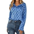 thumbnail image 3 of Xuanfei Women Plaid Lapel Collar Single-Breasted Long Sleeve Shirt Top, 3 of 7