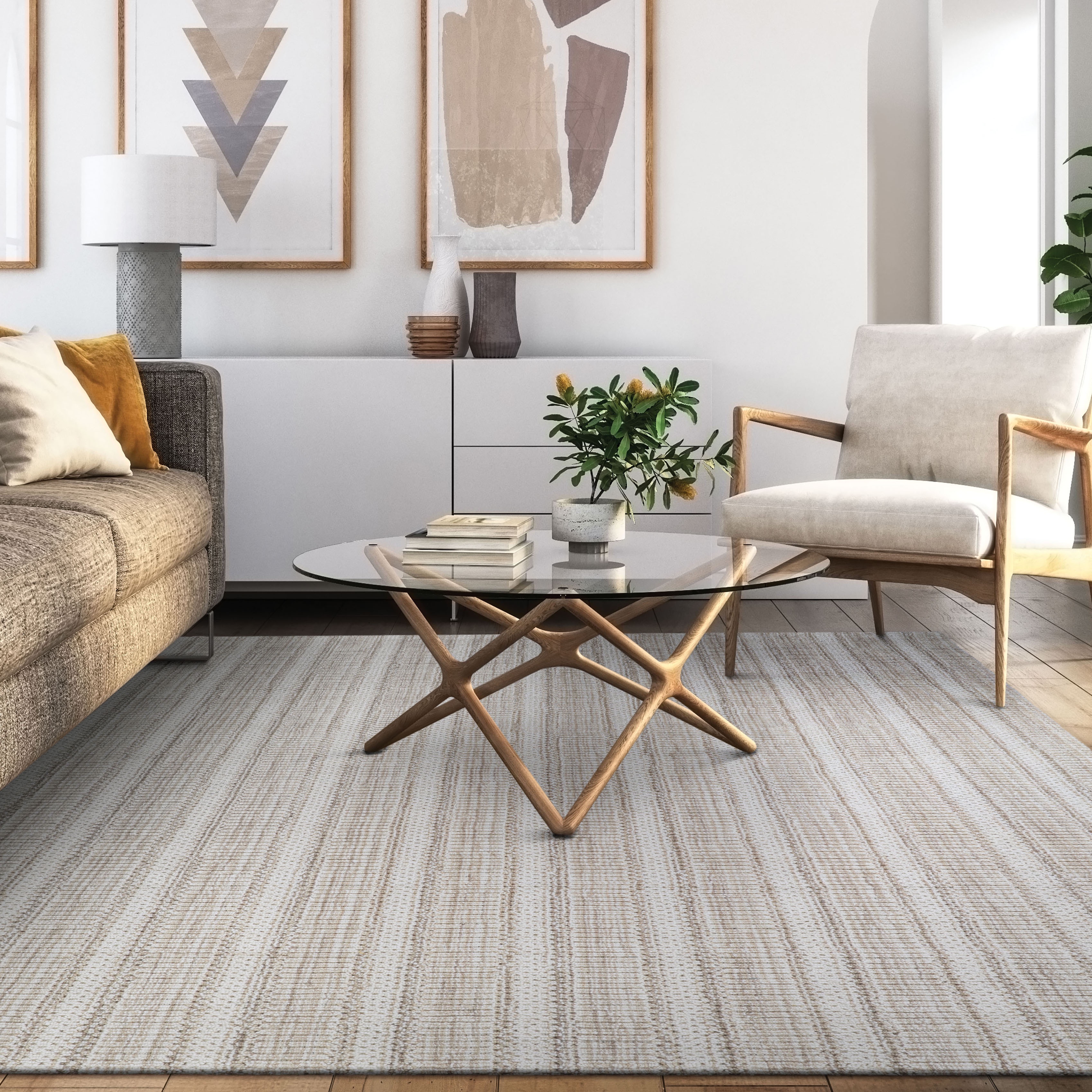 Couristan Aspen Textured Stripes 5' X 8' Light Beige Handmade Wool Rug