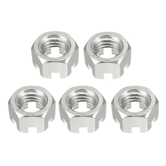 M12 x 1.75mm Pitch 304 Stainless Steel Slotted Hex Nuts  Pack of 5