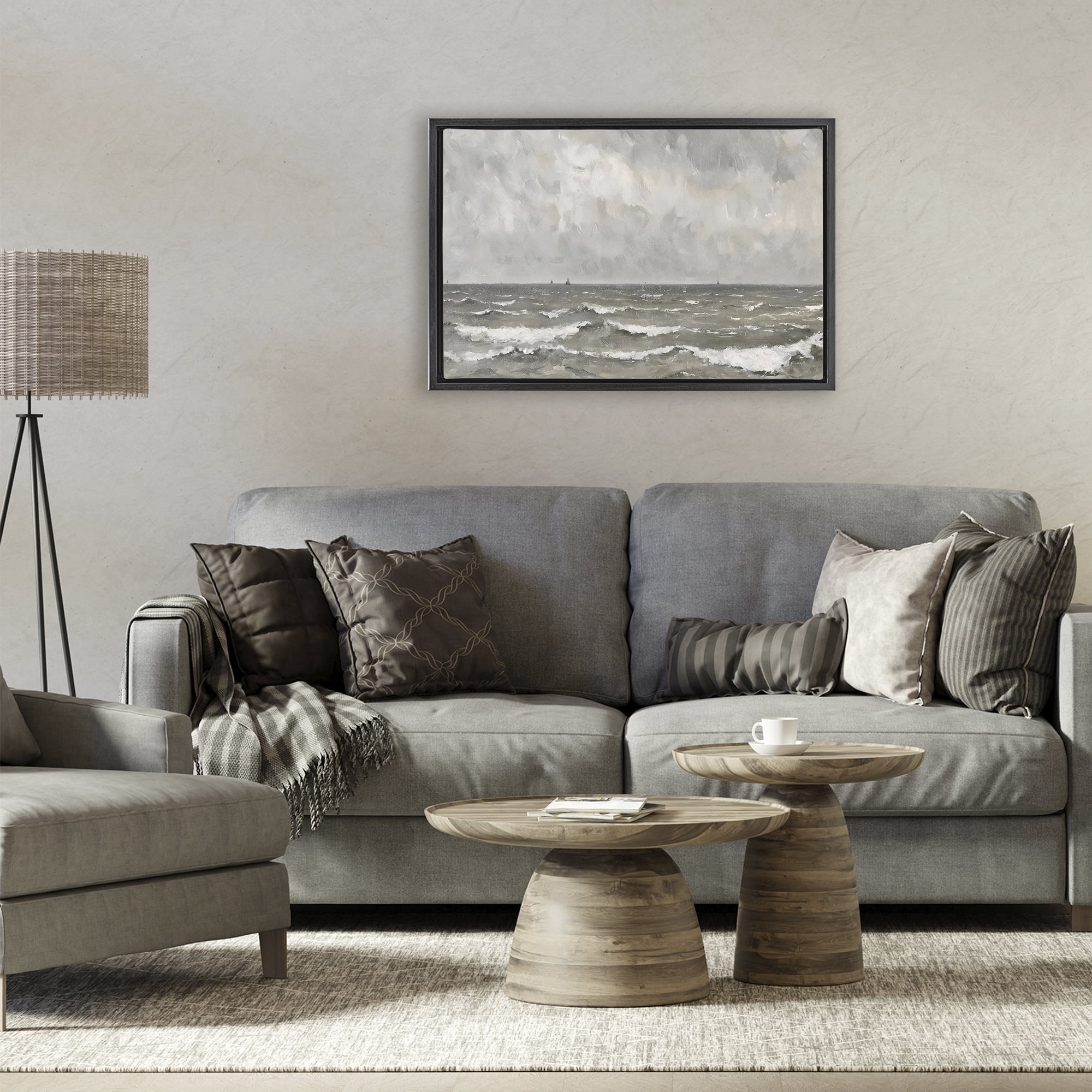 Stupell Industries Stormy Ripples at Sea Black Framed Floater Canvas Wall Art, design by Jacky Ngan