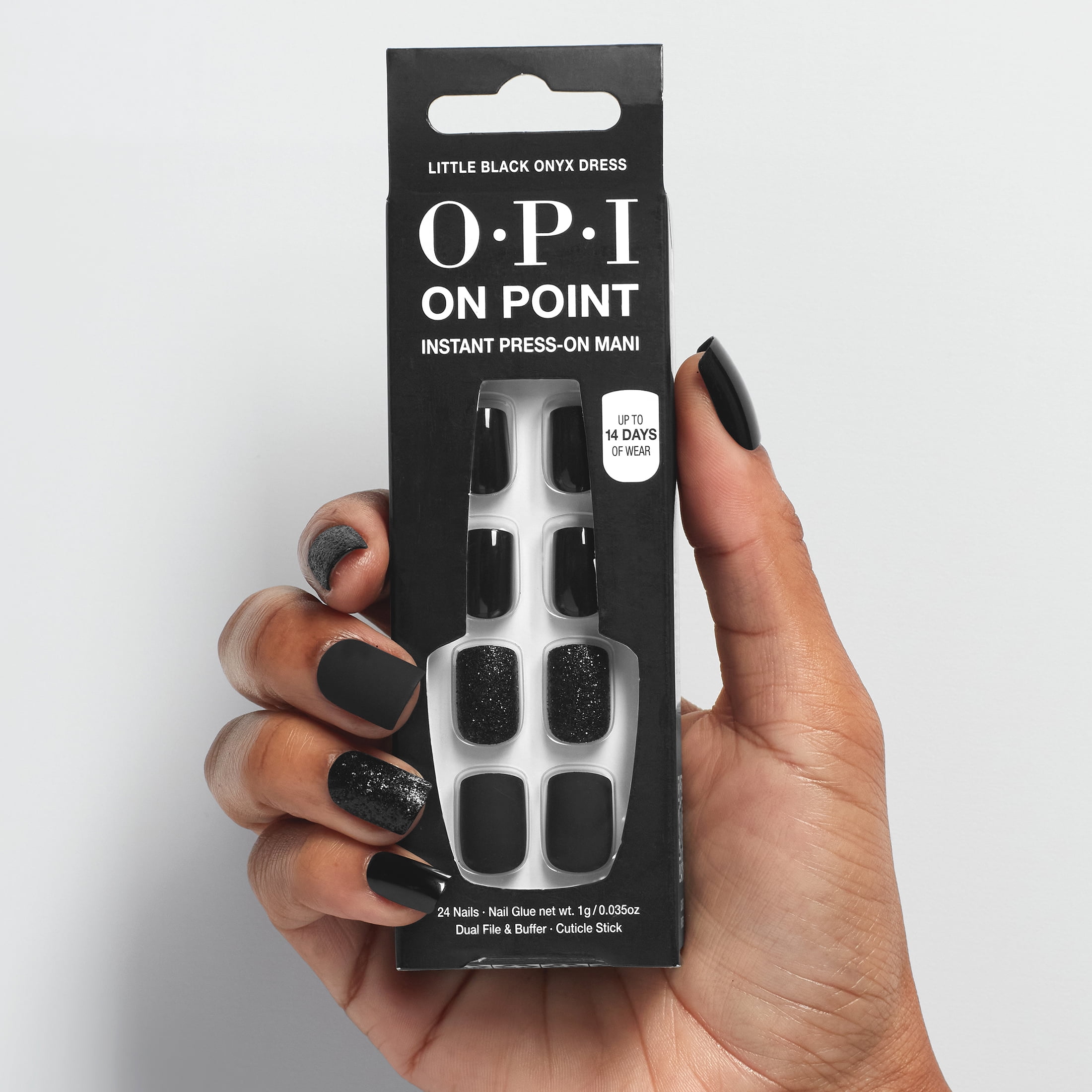 OPI On Point Instant Press On Nails, Little Black Onyx Dress, False Nails, 24 Pieces