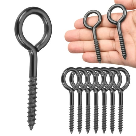 8 Pack Screw Eyes, M6x80mm  304 Stainless Steel Heavy Duty Eye Bolts Screw, Black