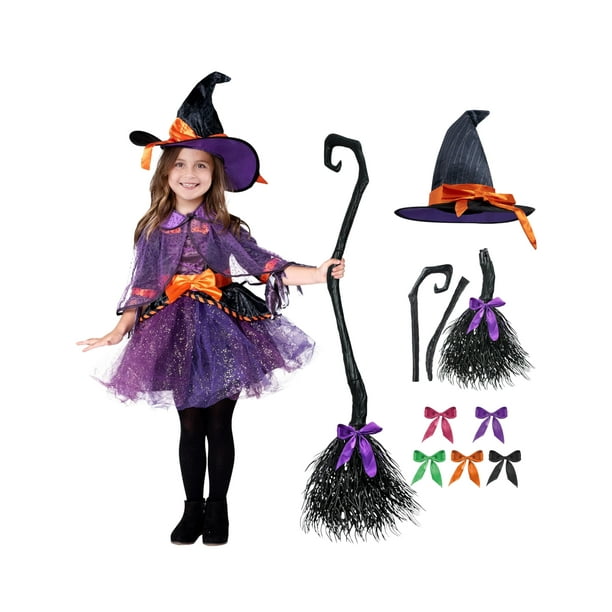 Disfraz de bruja de Spooktacular Creations, naranja y morado, para niña de 5 a 7 años