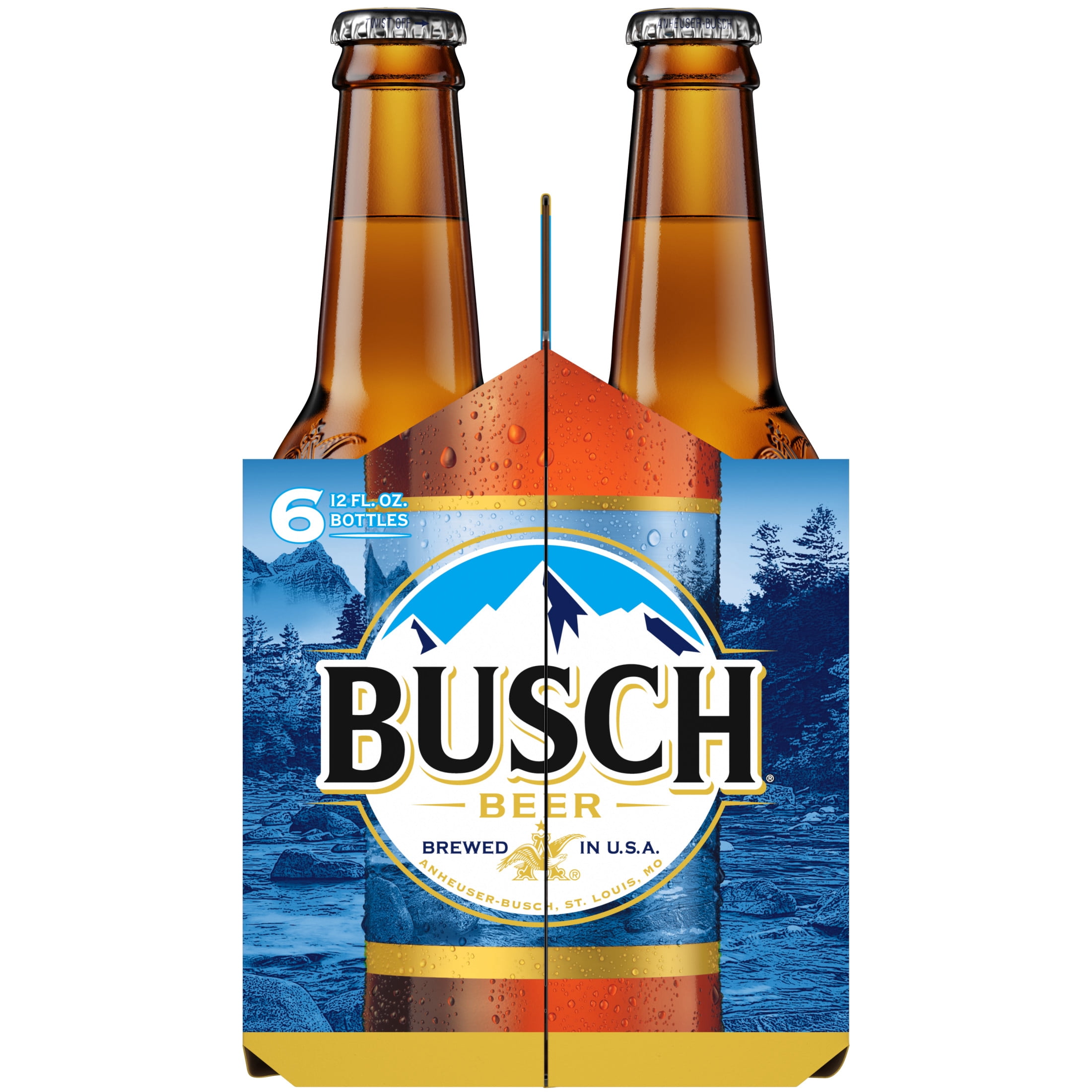 Busch American Lager Beer 6 pack 12 fl oz Glass Bottles 4.3% ABV