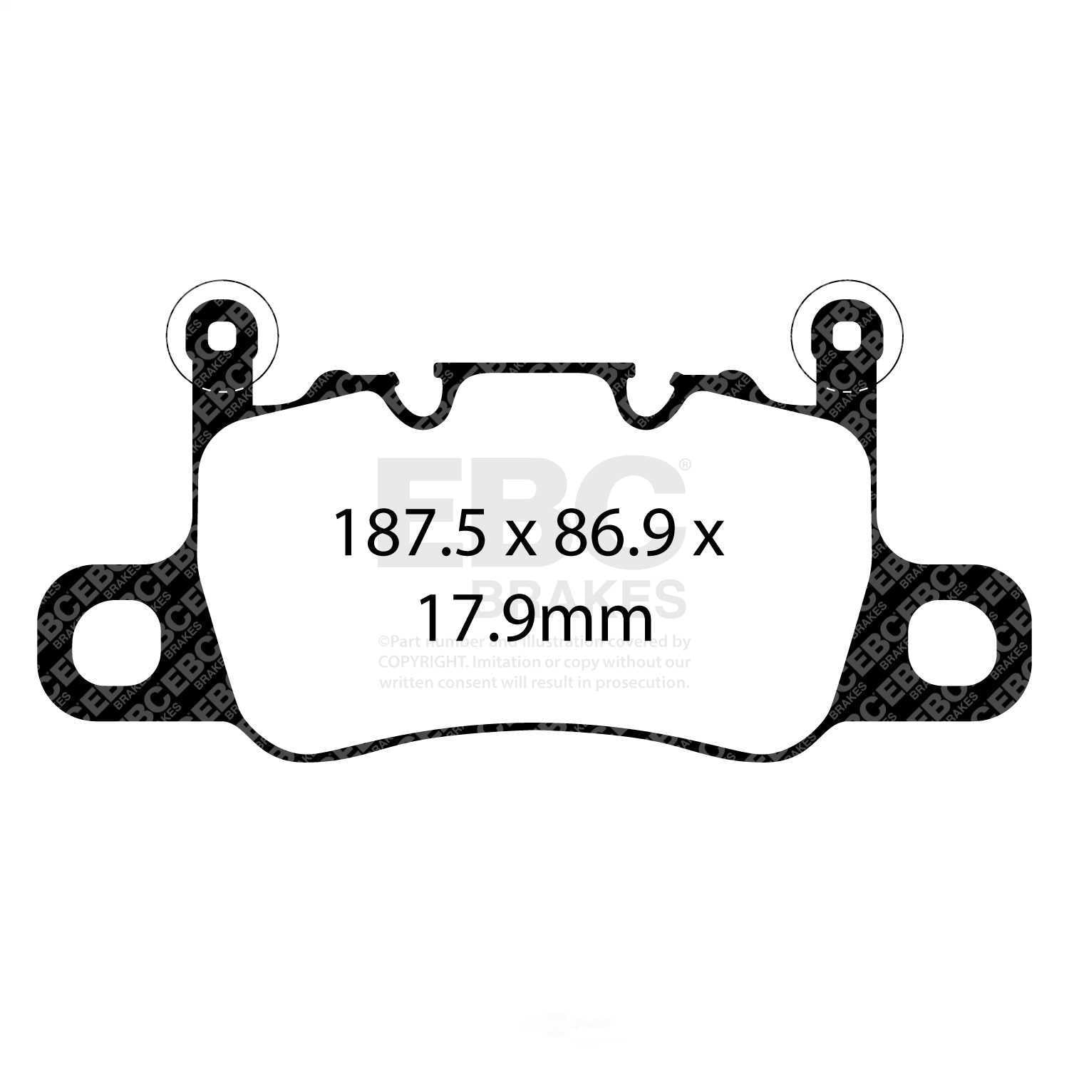 EBC Brakes DP42207R Yellowstuff Street And Track Brake Pads, FMSI Pad No. D1740 Pad Dimensions