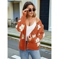 thumbnail image 6 of Women'S Floral Print Cardigan Long Sleeve Open Front Button Down V Neck Knitted Sweaters Orange Red S, 6 of 8