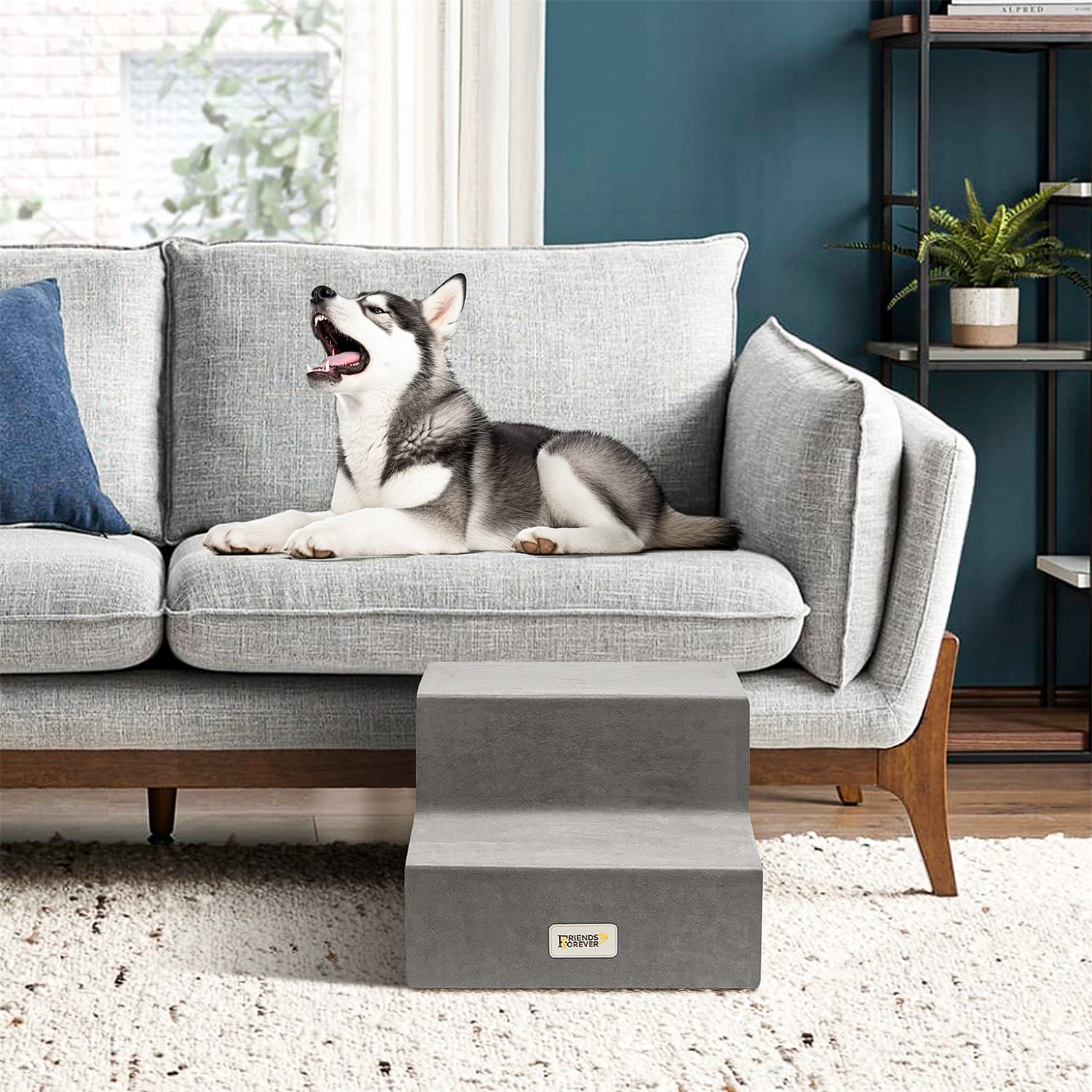 Pefilos 23" Dog Stairs for Small Pets with High-Density Sponge and Silicone Paw Prints, 3-Step Dog Ramp for Beds and Couch, Gray Pefilos 23" Dog Stairs for Small Pets with High-Density Sponge and Silicone Paw Prints, 3-Step Dog Ramp for Beds and Couch, Gray