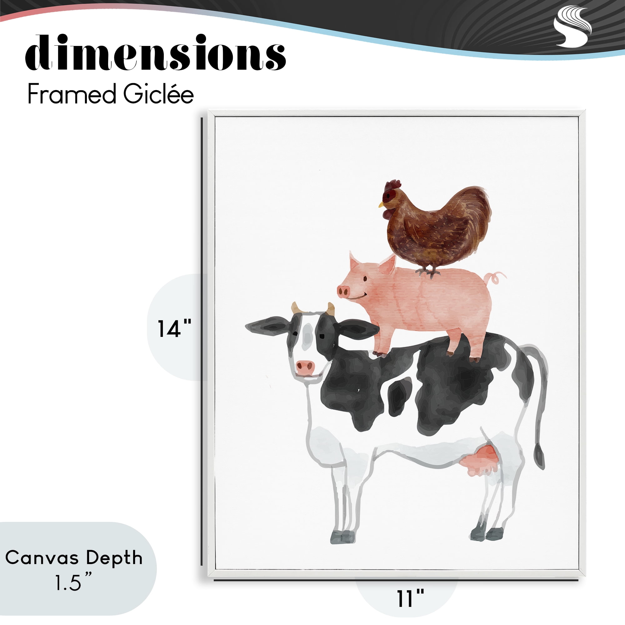 Stupell Industries Farm Animal Stack Whimsy White Framed Giclee Art, design by Kim Allen
