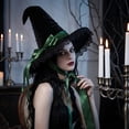thumbnail image 5 of Womens Gothic Witch Hat Velvet with Lace Trim, Wide Brim Pointed Cone Costume Hat, Wizard Headwear for Halloween Party Dress Up Green, 5 of 5
