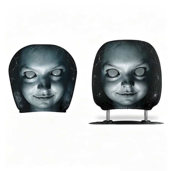2 Pack Horror Face Halloween Car Headrest Covers, Stretchy Spooky Auto Interior Accessory for Holiday Road Trip Party Decor