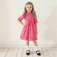 thumbnail image 6 of hengsof Girls Dress Lapel Button Short Sleeve Lace Dress Fashionable Sweet Bow Dress Casual Daily Dress Solid Color Pattern Dress, 6 of 6