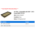thumbnail image 2 of Air Filter - Compatible with 2007 - 2012 Lincoln MKZ 3.5L V6 2008 2009 2010 2011, 2 of 2