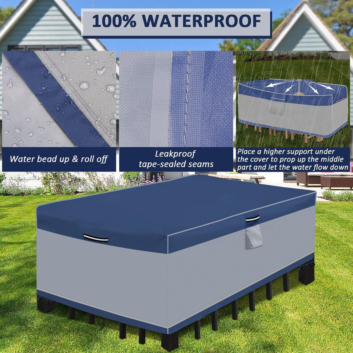 Patio Furniture Cover 90''Lx64''Wx28''H, Outdoor Table and Chairs Covering For Winter