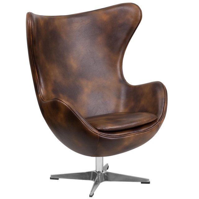 Black Leather Egg Chair with Tilt-Lock Mechanism