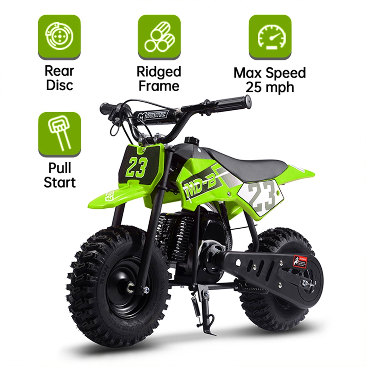TOXOZERS Dirt Bike for Kids,Gas-Powered Mini Pit Bike with 13 Inch Knobby Tires,25 MPH,Rear Disc Brake,Supports up to 175 lbs,Begin-ner Off Road Motorcycle for Boys Girls,Green