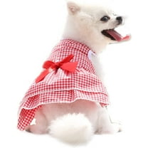 Dog Princess Dress Girl Bowtie Skirt Summer Puppy Plaid Cool Breathable Apparel Party Outfit for Small Dog Cat (XS, Red)
