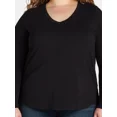 thumbnail image 4 of Terra & Sky Women’s Plus V Neck Tee with Long Sleeves, Available in 1 and 3-Packs, Sizes 0X-5X, 4 of 5