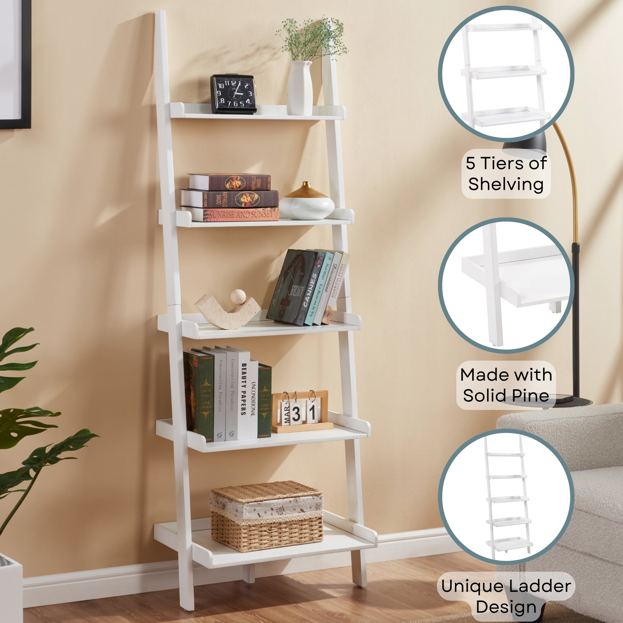 Convenience Concepts French Country Bookshelf Ladder, White